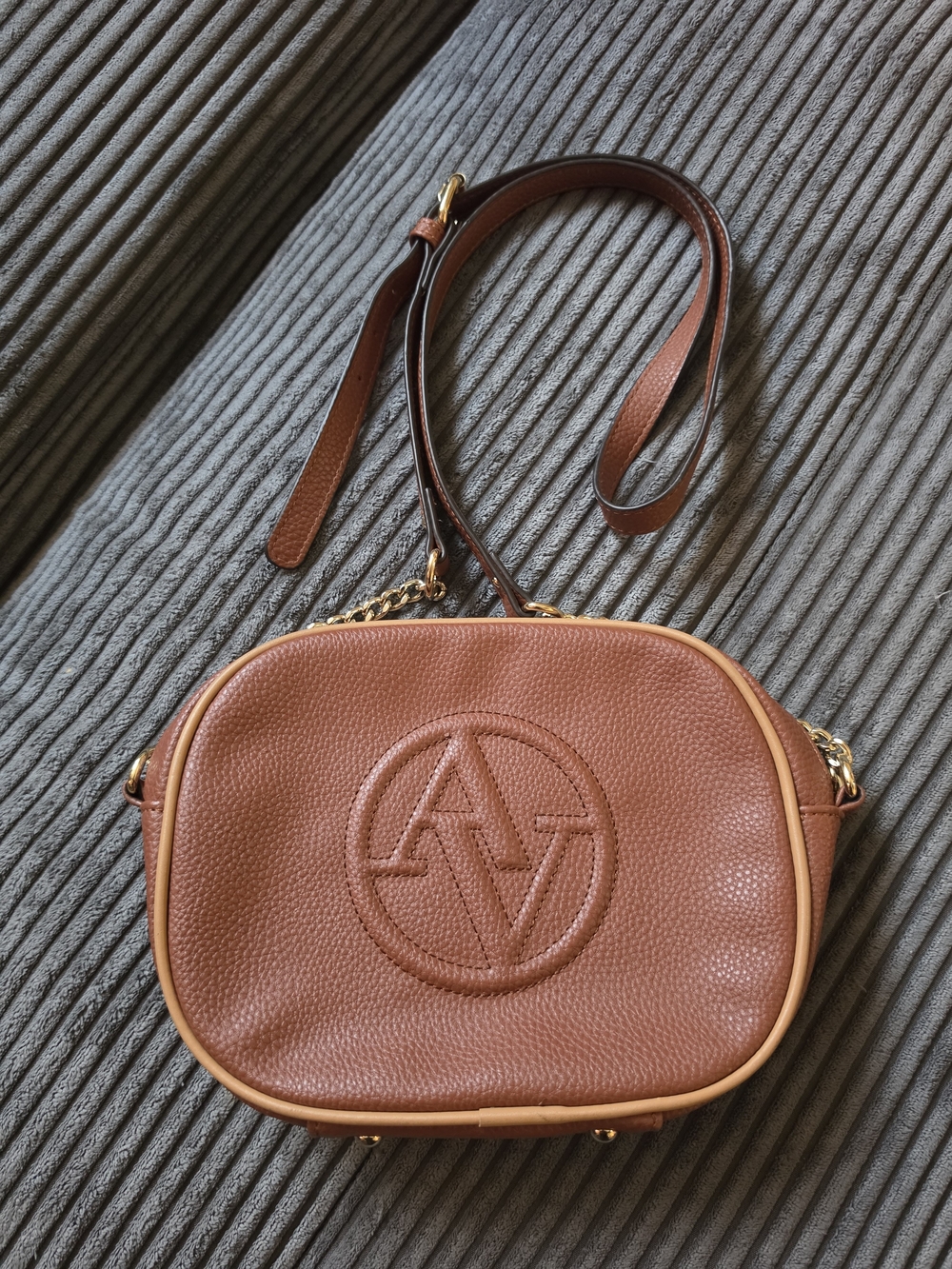 Adrienne Vittadini Tan & Brown Pebbled Leather Crossbody